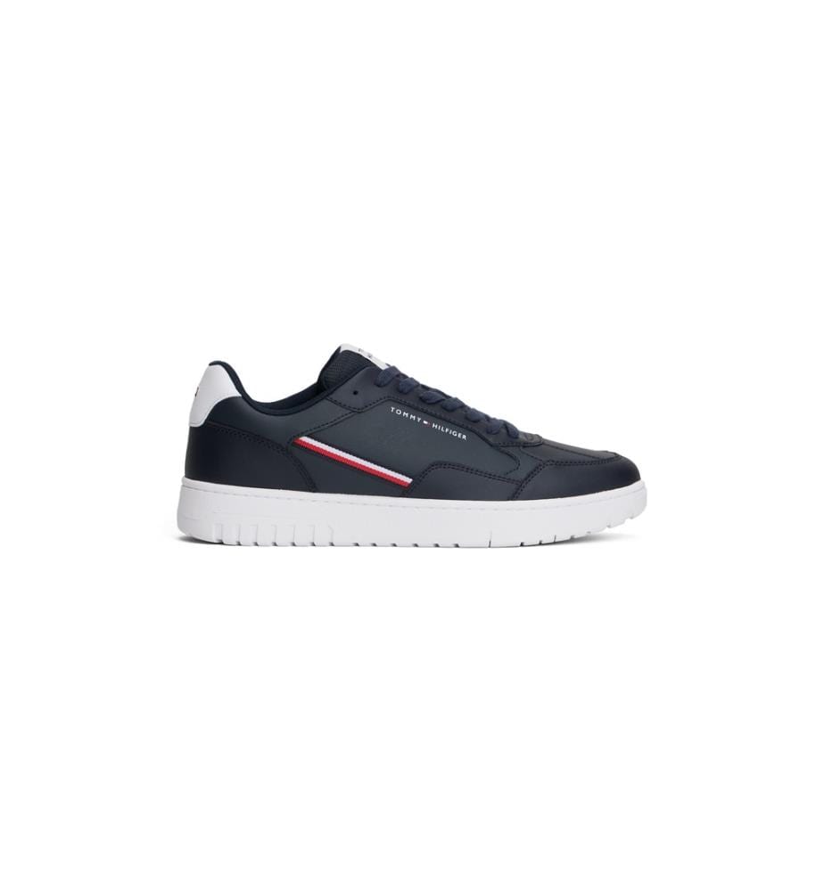 Scarpe da ginnastica basse in pelle con strisce - Navy