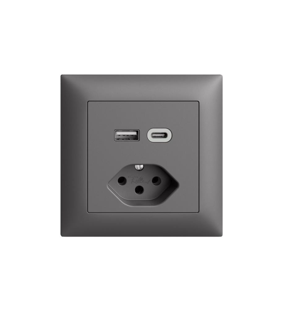 FELLER - EDIZIOdue Prise de courant 1x USB A, 1x USB C 3 A,15 W, gris foncé