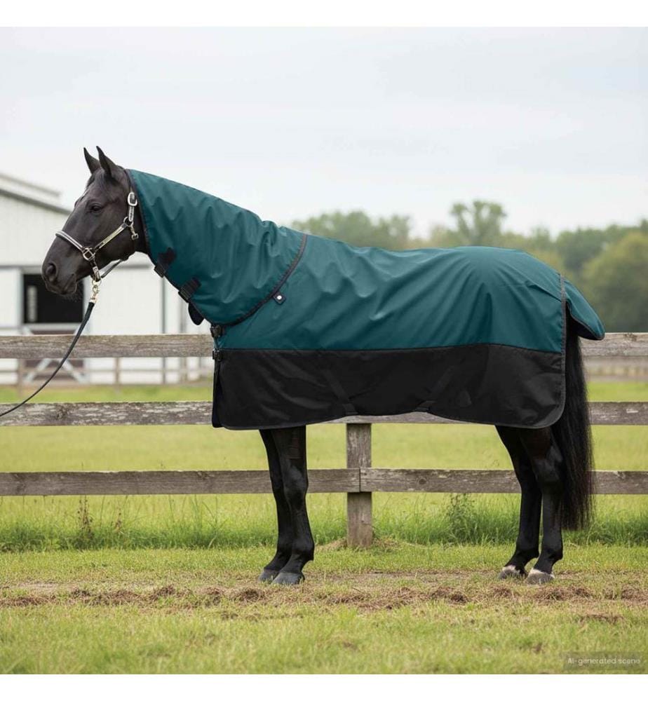 Pferdedecke Dunkelgrün und Schwarz 165 cm Polyester