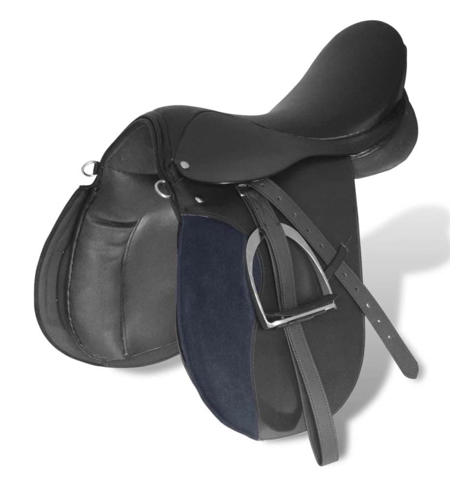 Pferdereiten Sattelset 17,5" echtes Leder schwarz 12 cm 5-in-1