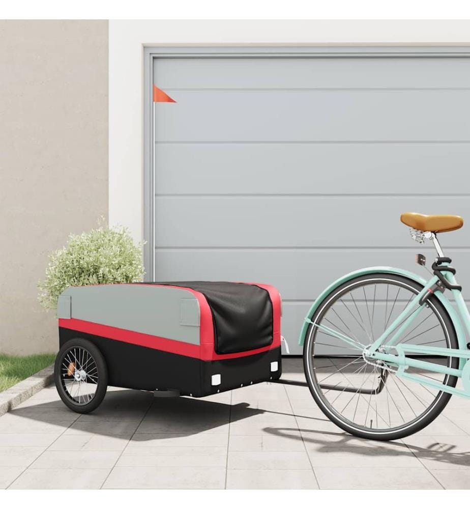 Fahrradanhänger Schwarz und Rot 45 kg Eisen