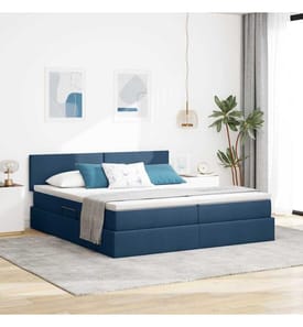 Bett mit LED-Lichtleisten mit Kopfteil Blau 180 x 200 cm Stoff