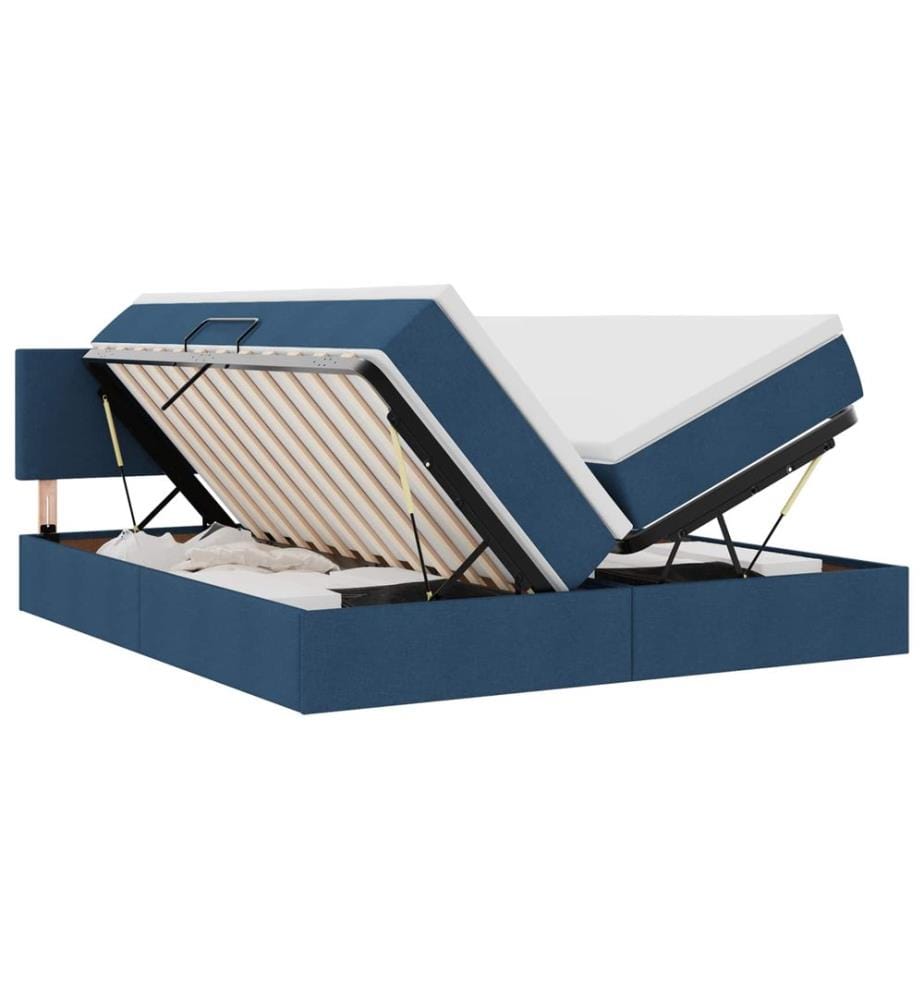 Bett mit LED-Lichtleisten mit Kopfteil Blau 180 x 200 cm Stoff