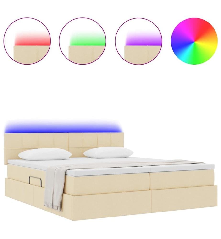 Bett mit LED-Lichtleisten mit Kopfteil Creme 180 x 200 cm Stoff