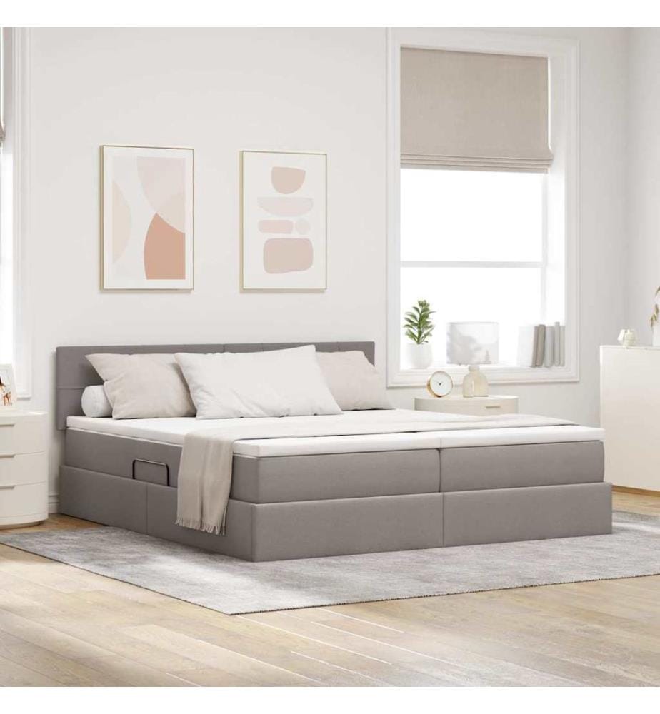 Bett mit LED-Lichtleisten mit Kopfteil Taupe 200 x 200 cm Stoff