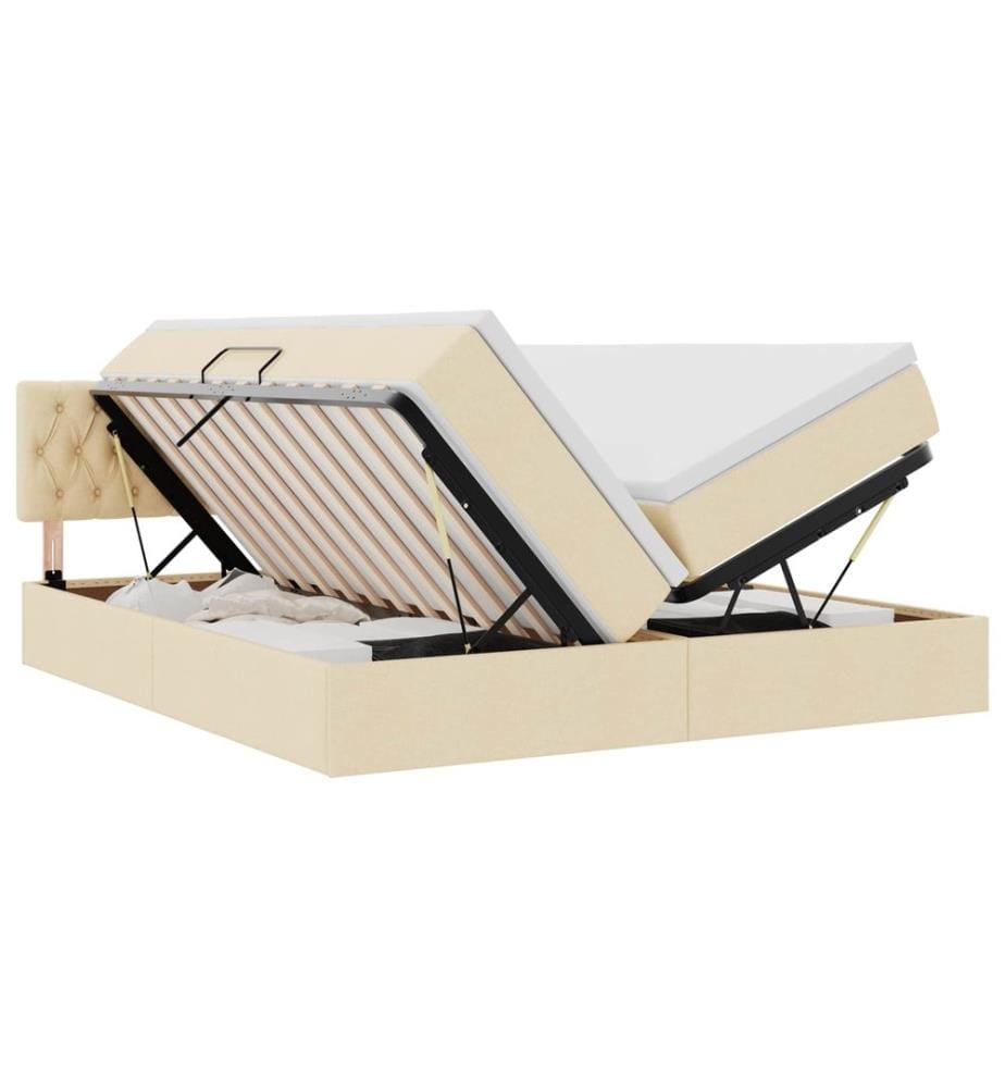 Bett mit LED-Lichtleisten mit Kopfteil Creme 180 x 200 cm Stoff
