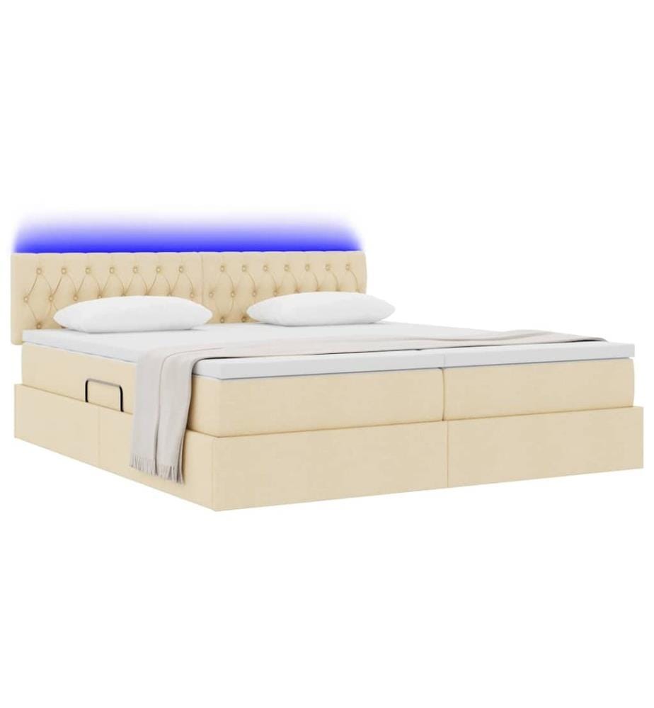 Bett mit LED-Lichtleisten mit Kopfteil Creme 180 x 200 cm Stoff
