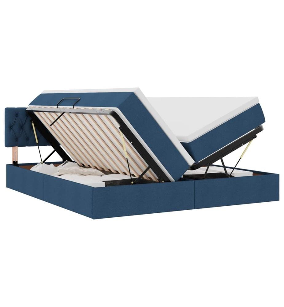 Bett mit LED-Lichtleisten mit Kopfteil Blau 180 x 200 cm Stoff