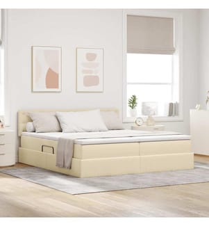 Bett mit LED-Lichtleisten mit Kopfteil Creme 180 x 200 cm Stoff
