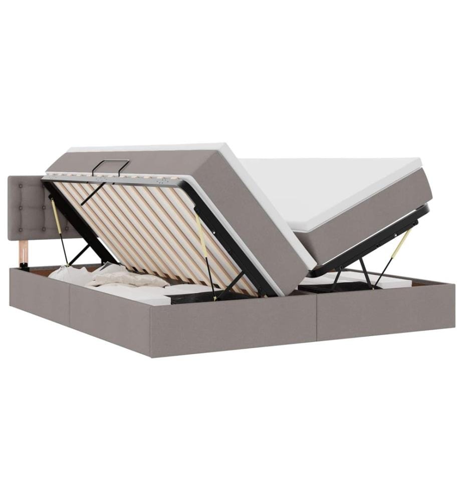 Bett mit LED-Lichtleisten mit Kopfteil Taupe 200 x 200 cm Stoff