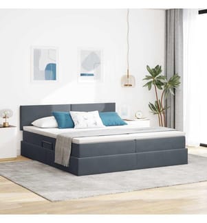 Bett mit LED-Lichtleisten Dunkelgrau 180 x 200 cm Samt