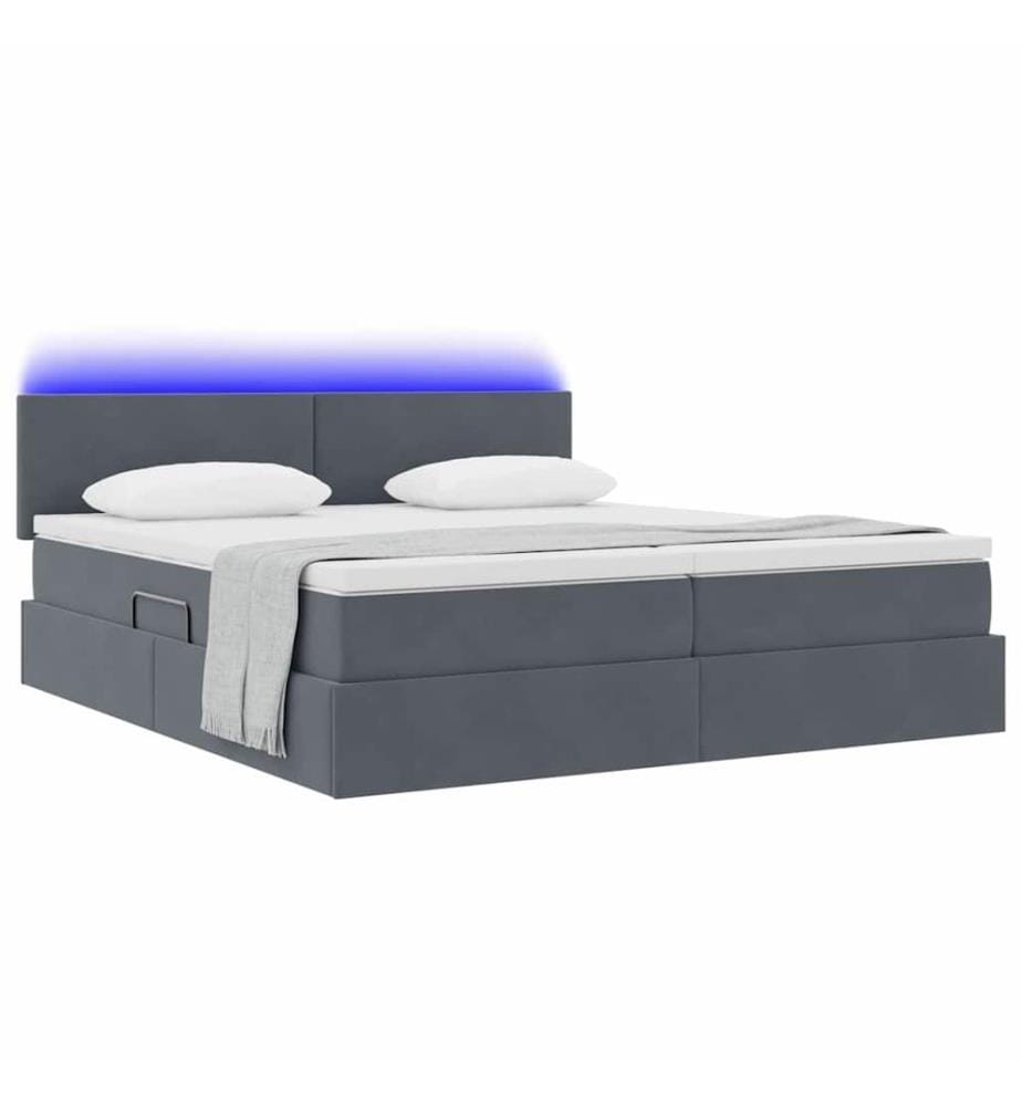 Bett mit LED-Lichtleisten Dunkelgrau 180 x 200 cm Samt