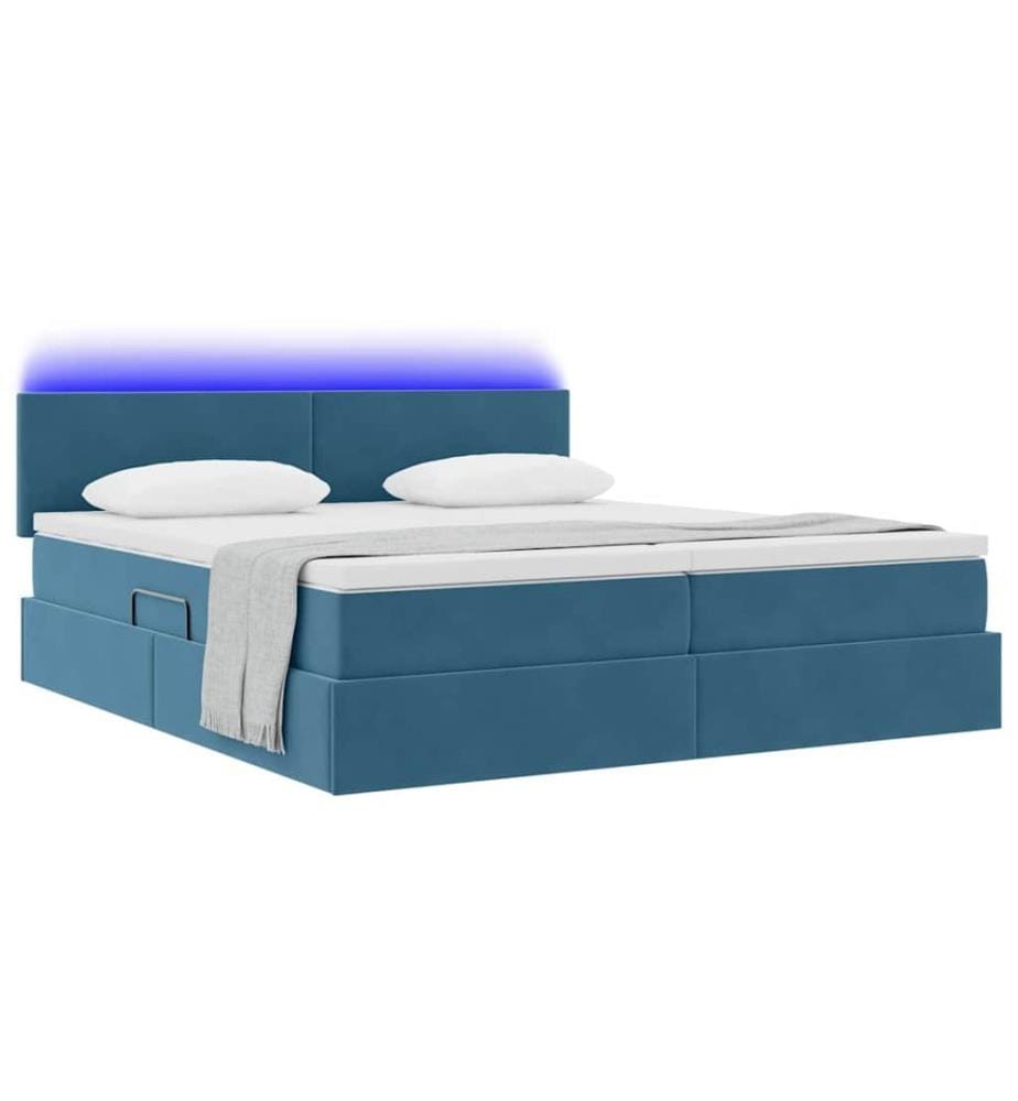 Bett mit LED-Lichtleisten Dunkelblau 180 x 200 cm Samt
