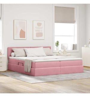 Bett mit LED-Lichtleisten mit Kopfteil Rosa 180 x 200 cm Samt