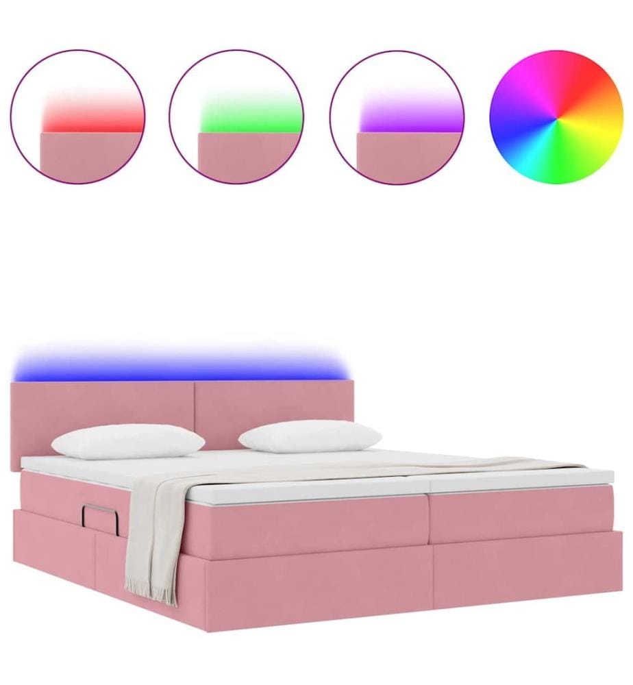 Bett mit LED-Lichtleisten mit Kopfteil Rosa 200 x 200 cm Samt