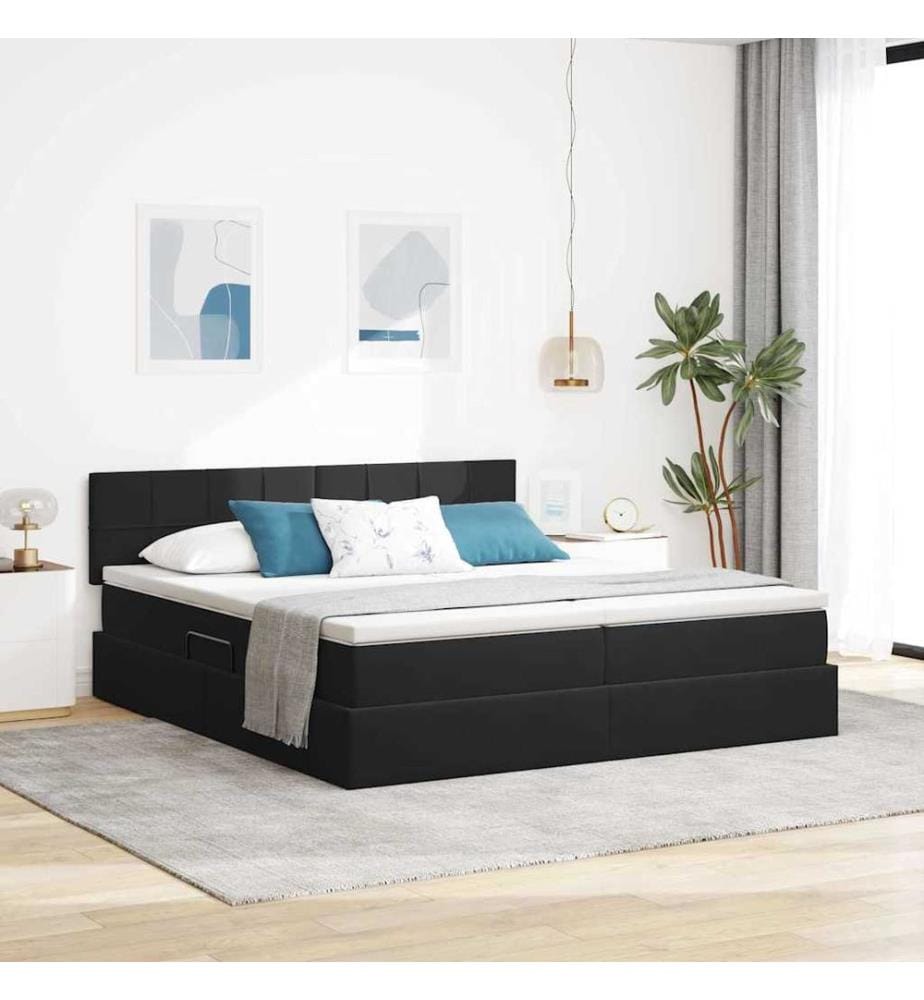 Bett mit LED-Lichtleisten Schwarz 180 x 200 cm Samt