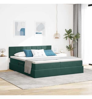 Bett mit LED-Lichtleisten Dunkelgrün 180 x 200 cm Samt