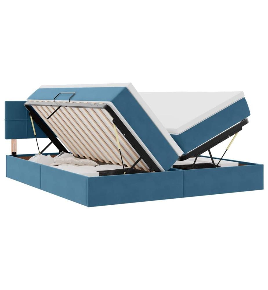 Bett mit LED-Lichtleisten Dunkelblau 200 x 200 cm Samt