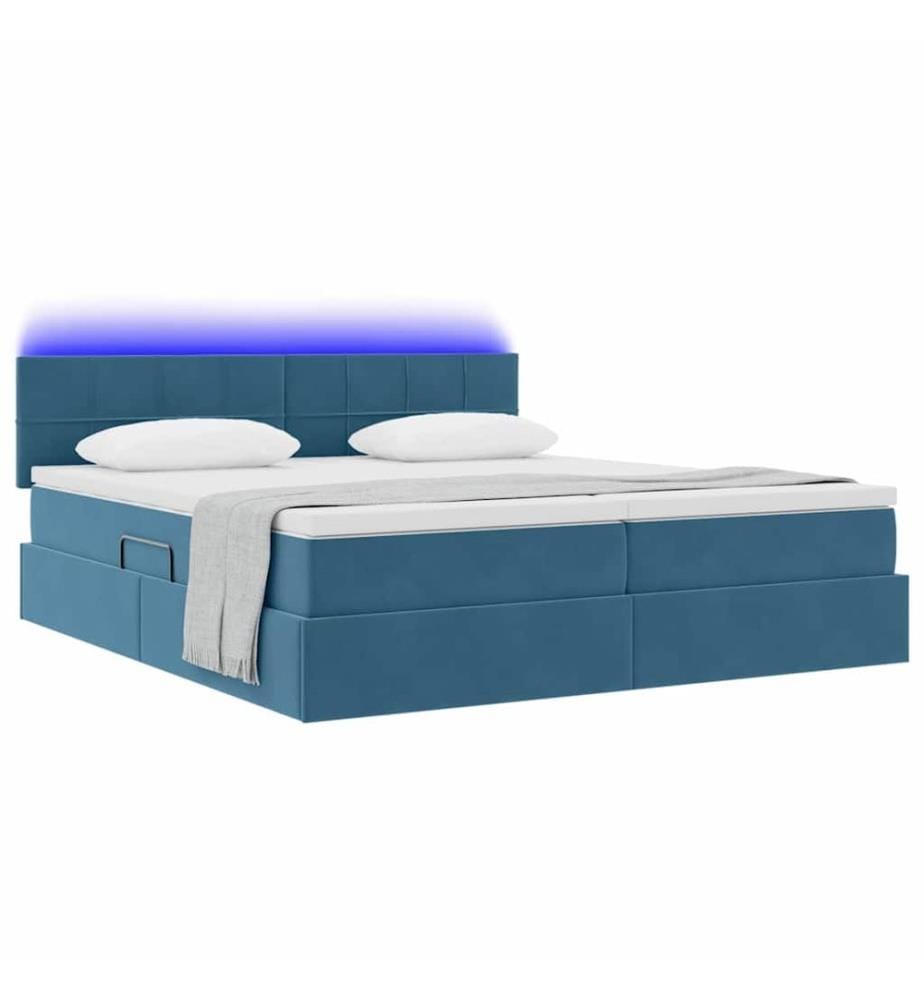 Bett mit LED-Lichtleisten Dunkelblau 200 x 200 cm Samt