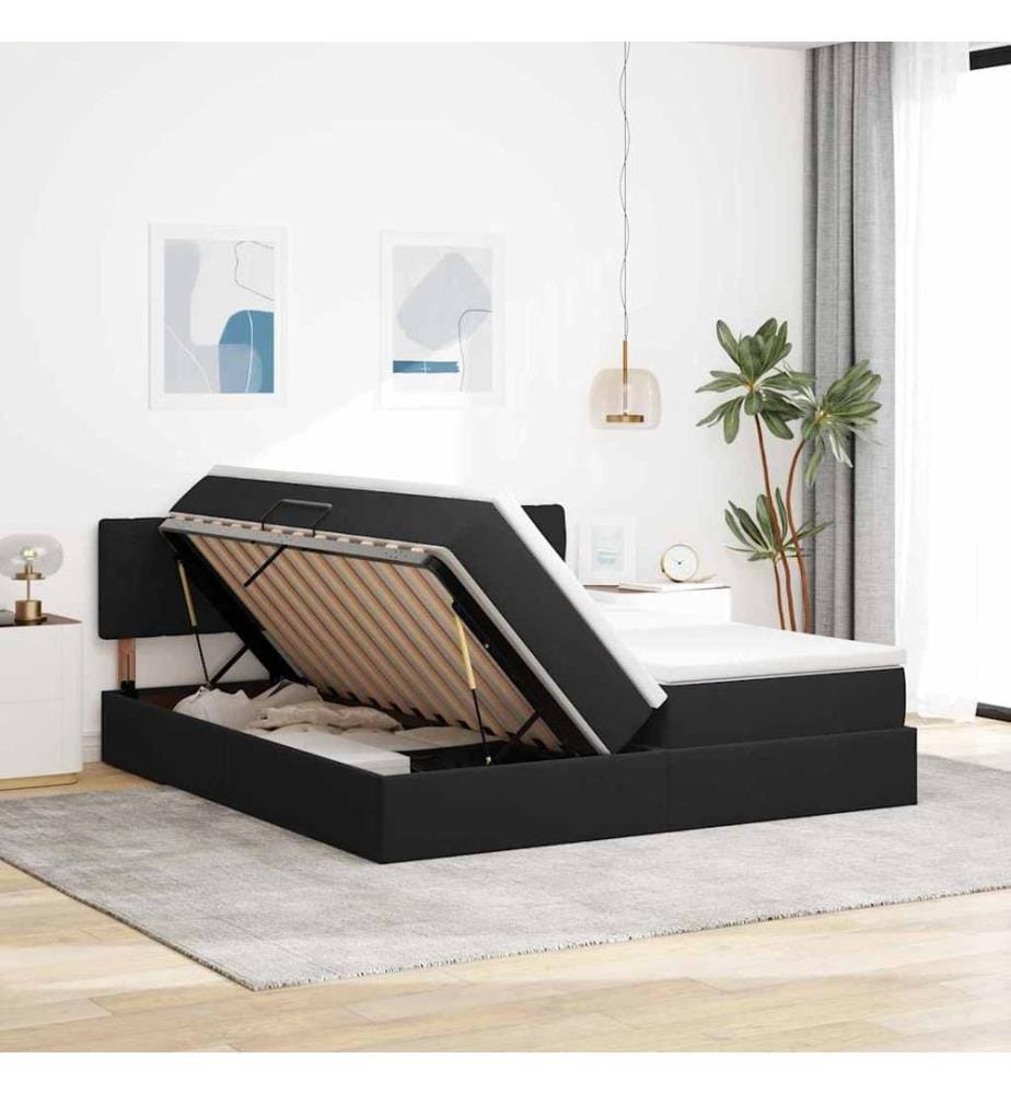 Bett mit LED-Lichtleisten Schwarz 180 x 200 cm Samt