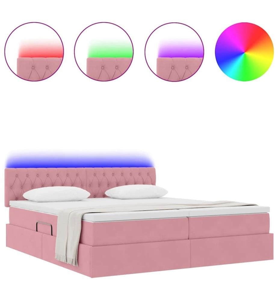 Bett mit LED-Lichtleisten mit Kopfteil Rosa 180 x 200 cm Samt