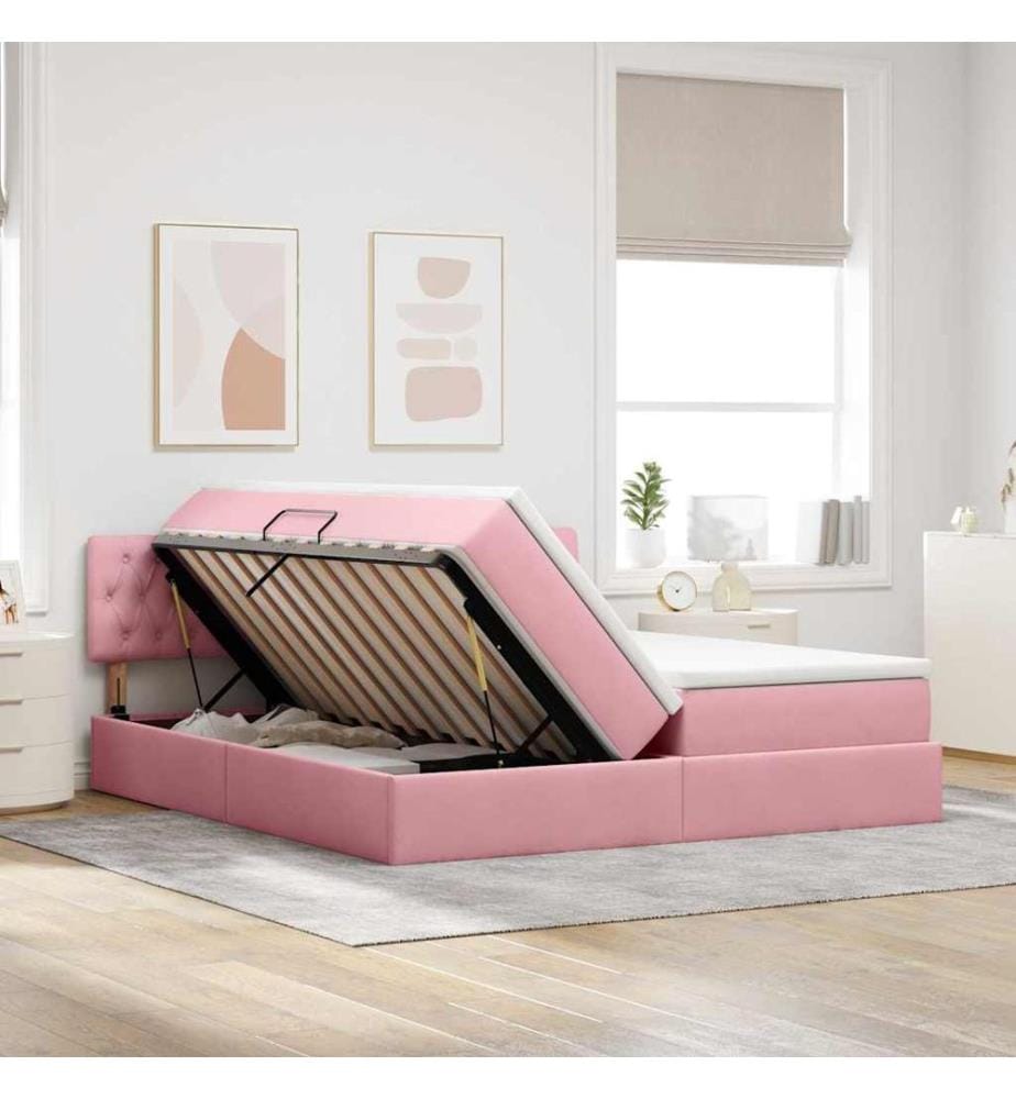 Bett mit LED-Lichtleisten mit Kopfteil Rosa 180 x 200 cm Samt