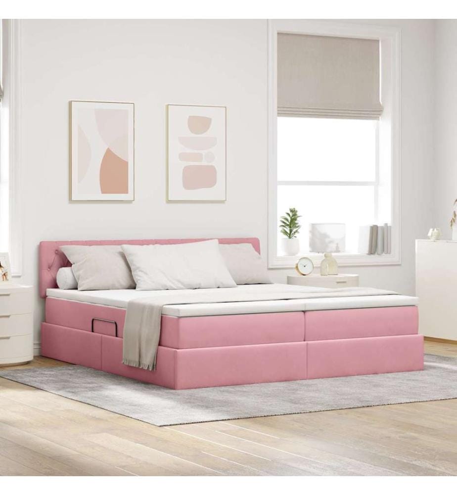 Bett mit LED-Lichtleisten mit Kopfteil Rosa 200 x 200 cm Samt
