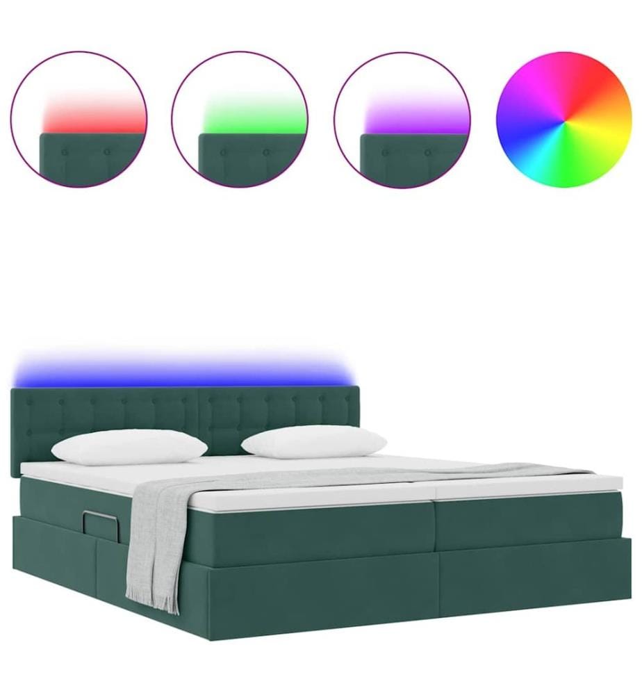 Bett mit LED-Lichtleisten Dunkelgrün 180 x 200 cm Samt