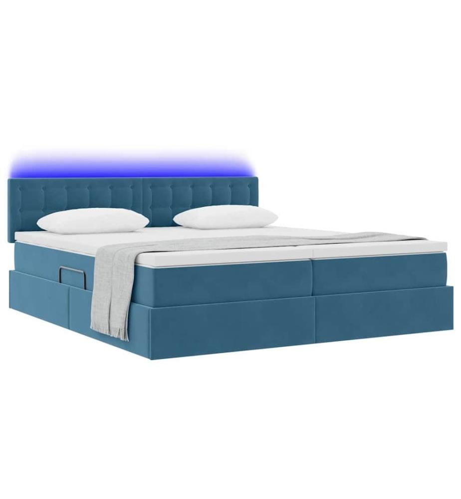 Bett mit LED-Lichtleisten Dunkelblau 180 x 200 cm Samt