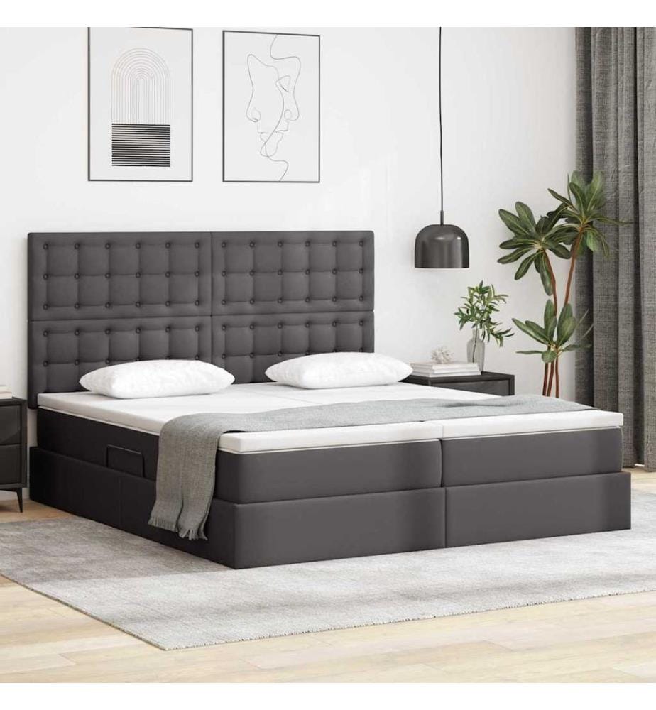 Bett mit LED-Lichtleisten Grau 180 x 200 cm Kunstleder