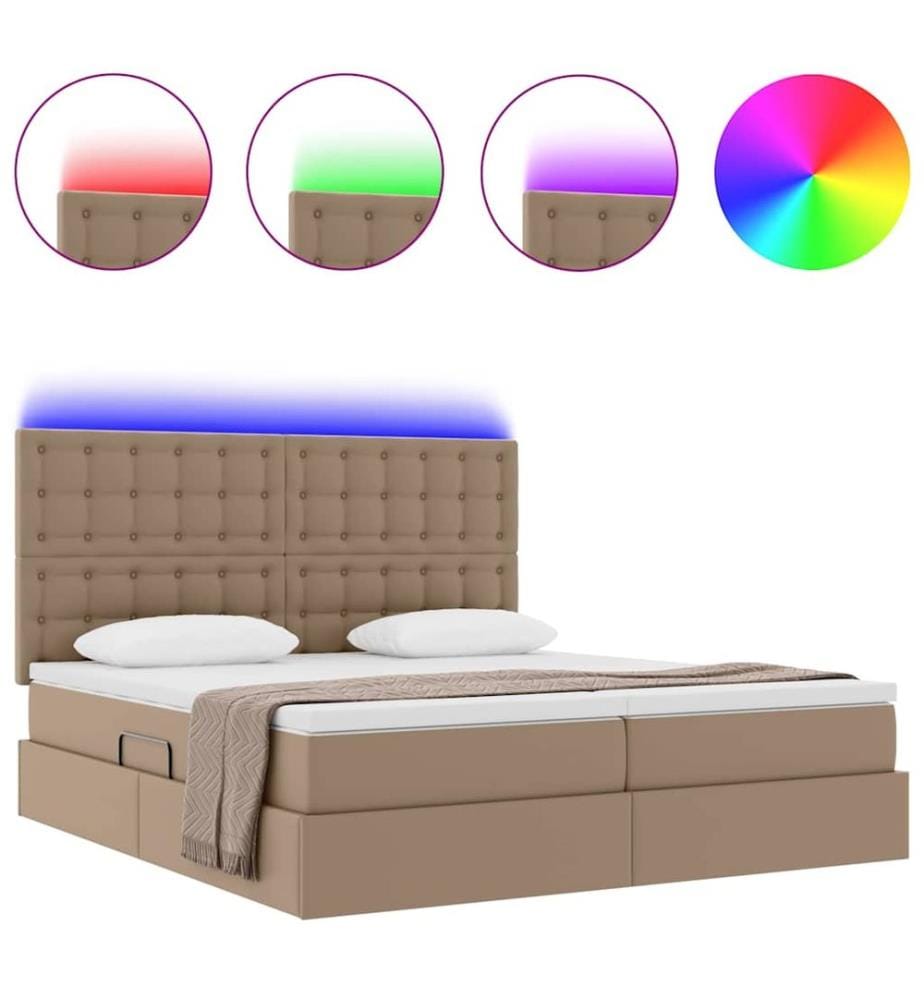 Lit avec rangement et LED Cappuccino 180 x 200 cm Simili cuir