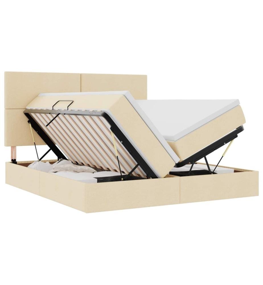 Bett mit LED-Lichtleisten mit Kopfteil Creme 180 x 200 cm Stoff