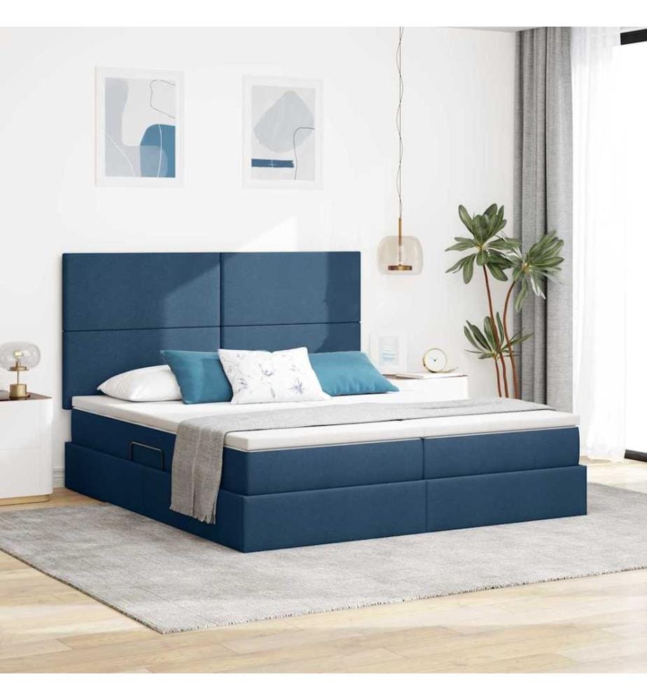 Bett mit LED-Lichtleisten mit Kopfteil Blau 180 x 200 cm Stoff