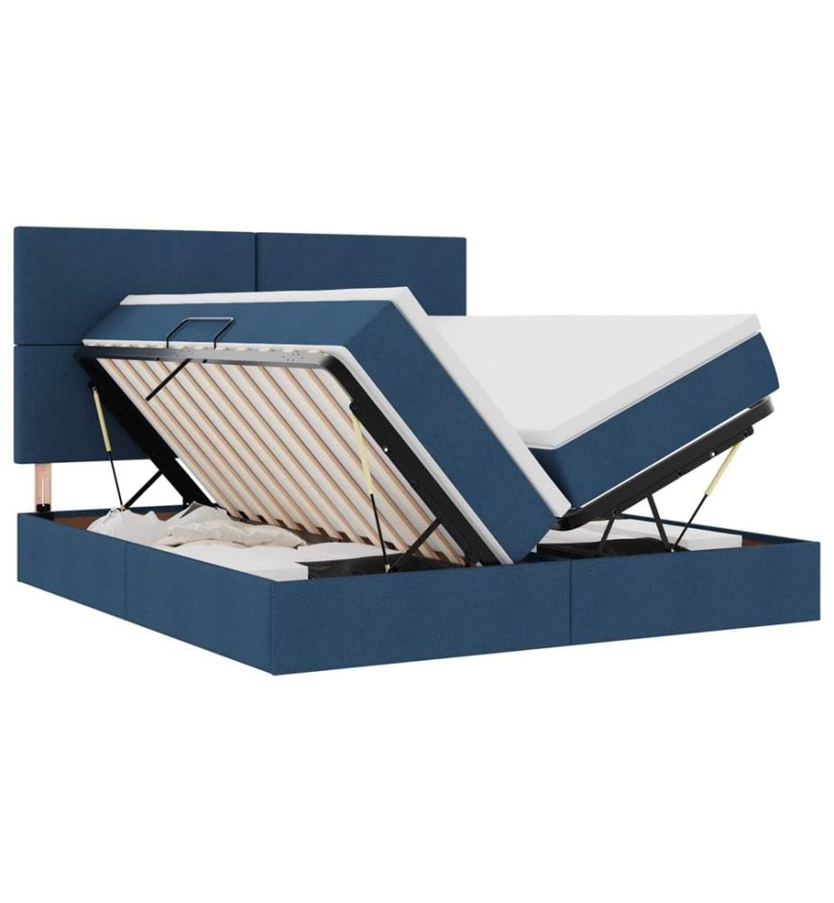 Bett mit LED-Lichtleisten mit Kopfteil Blau 180 x 200 cm Stoff