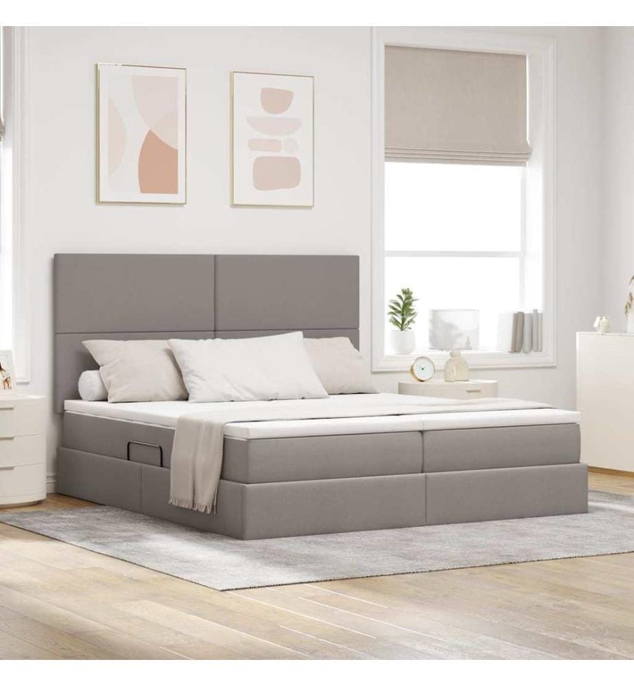 Bett mit LED-Lichtleisten mit Kopfteil Taupe 200 x 200 cm Stoff