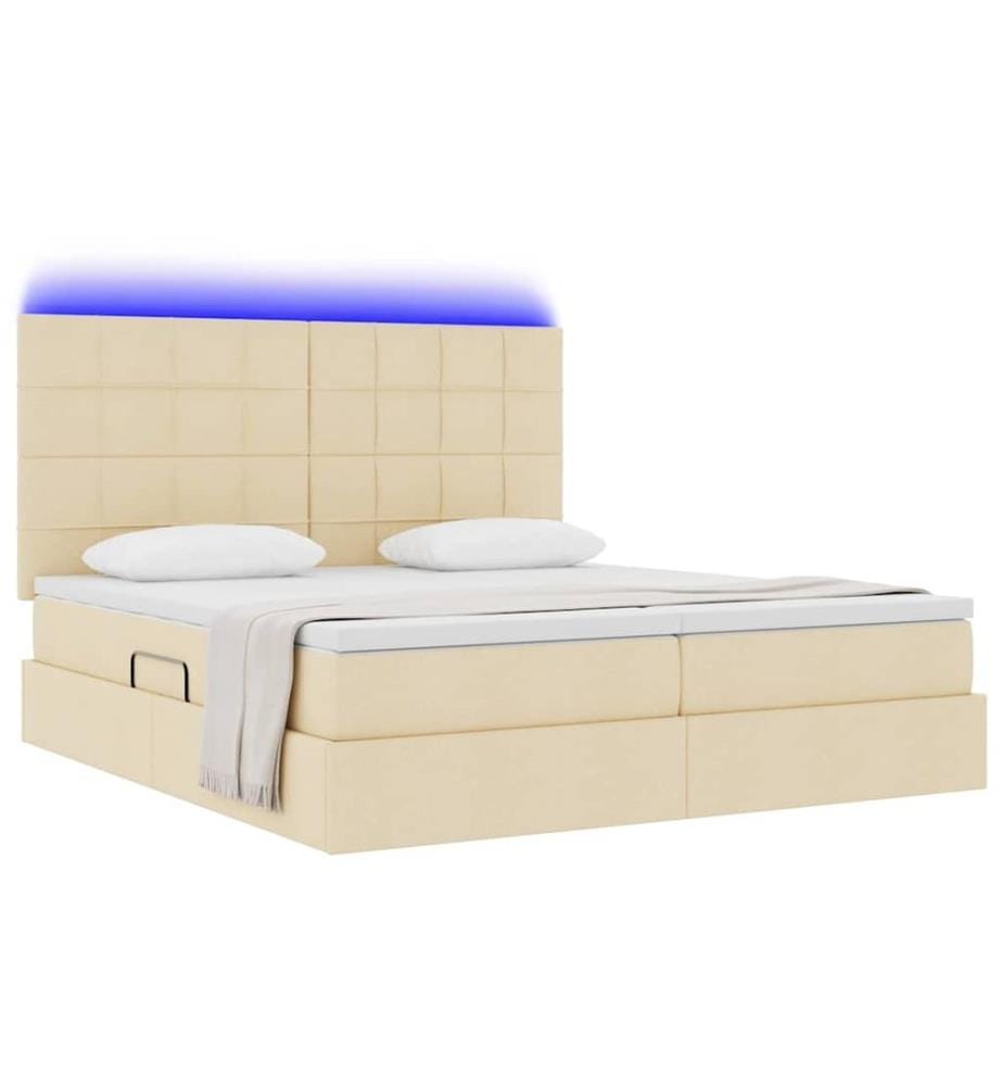 Bett mit LED-Lichtleisten mit Kopfteil Creme 180 x 200 cm Stoff