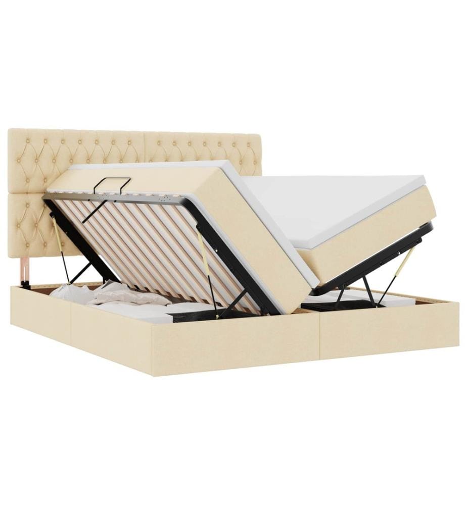 Bett mit LED-Lichtleisten mit Kopfteil Creme 180 x 200 cm Stoff
