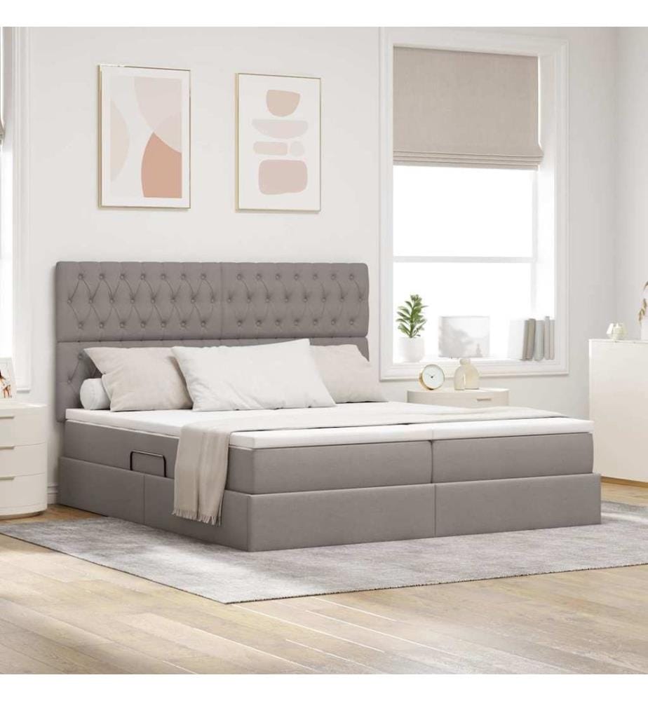 Bett mit LED-Lichtleisten mit Kopfteil Taupe 200 x 200 cm Stoff