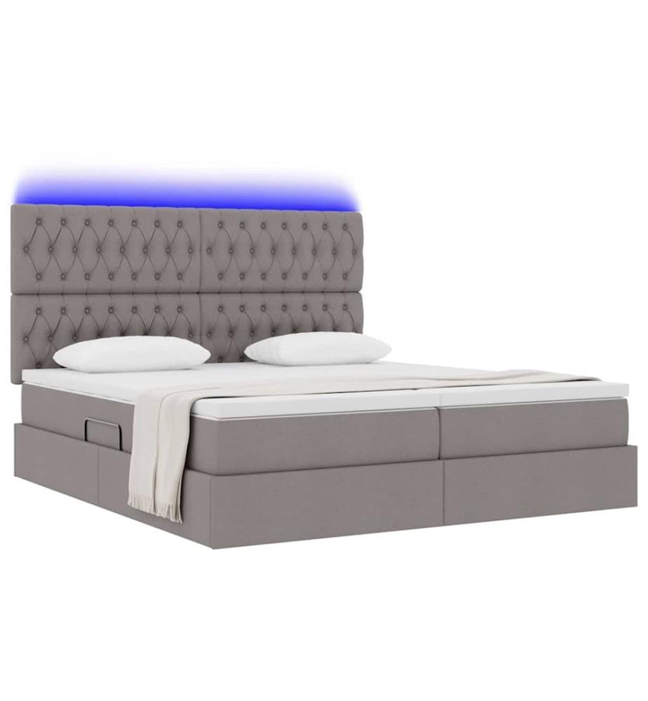 Bett mit LED-Lichtleisten mit Kopfteil Taupe 200 x 200 cm Stoff
