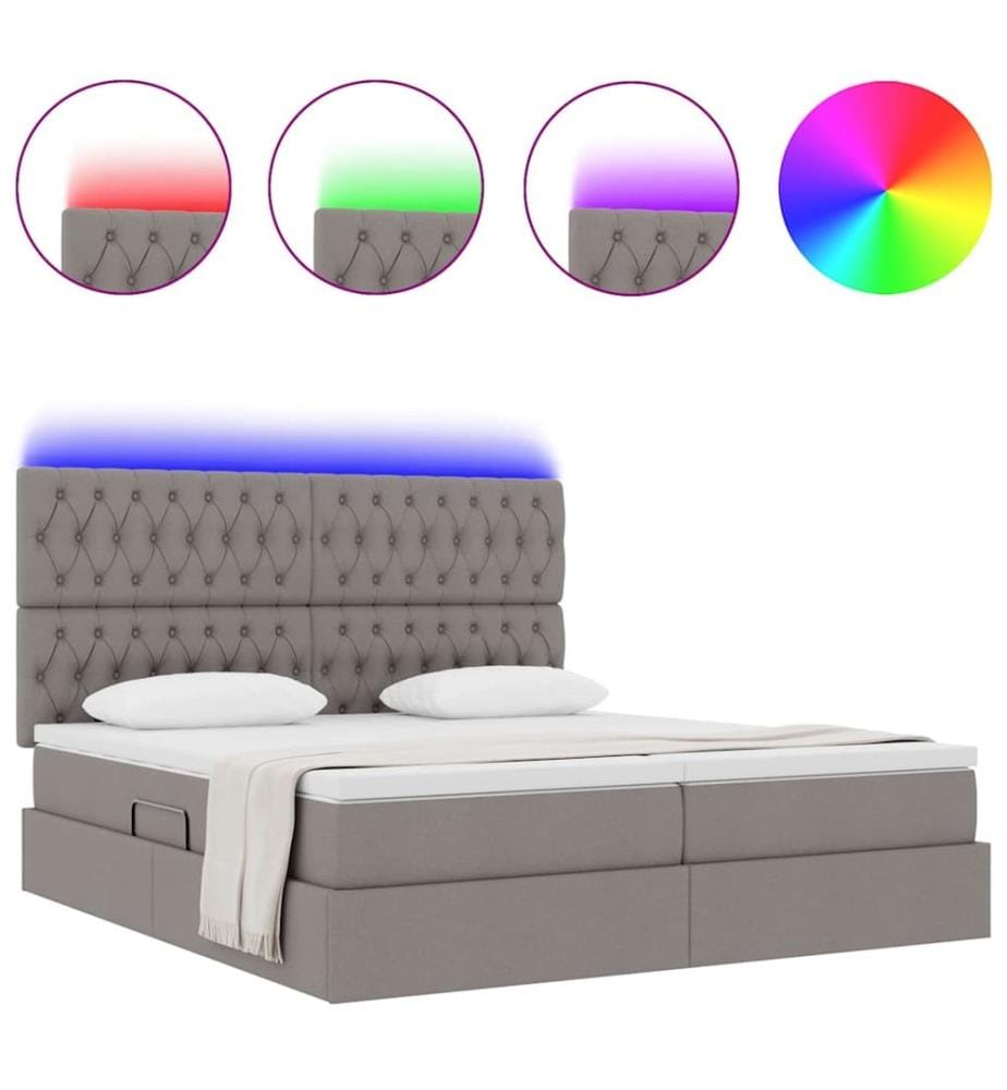 Bett mit LED-Lichtleisten mit Kopfteil Taupe 200 x 200 cm Stoff