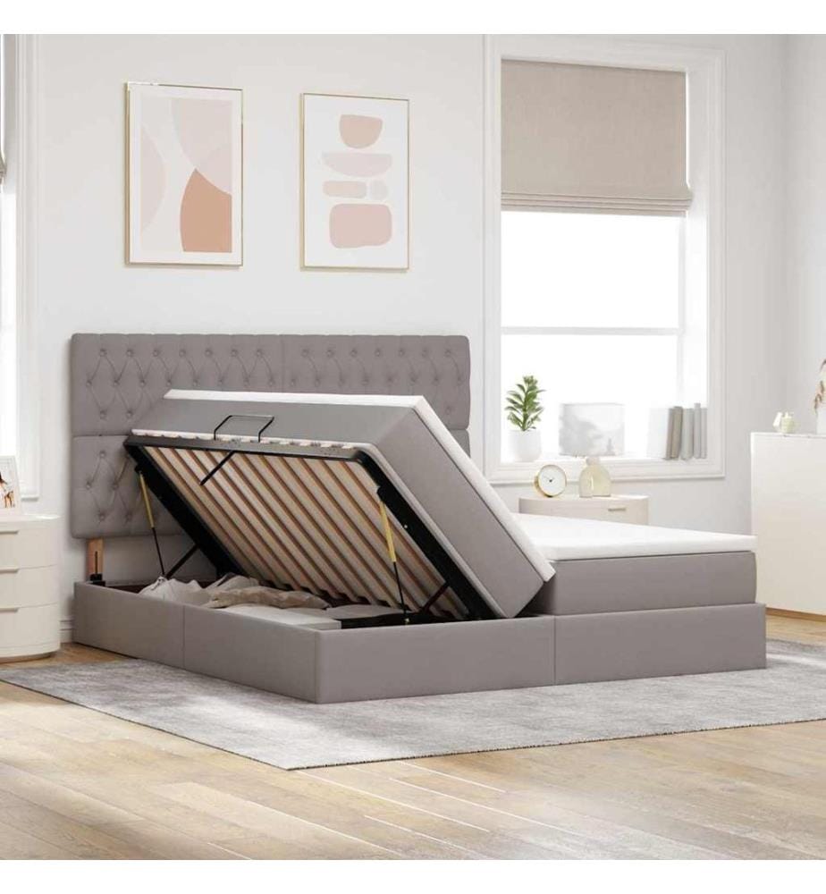 Bett mit LED-Lichtleisten mit Kopfteil Taupe 200 x 200 cm Stoff