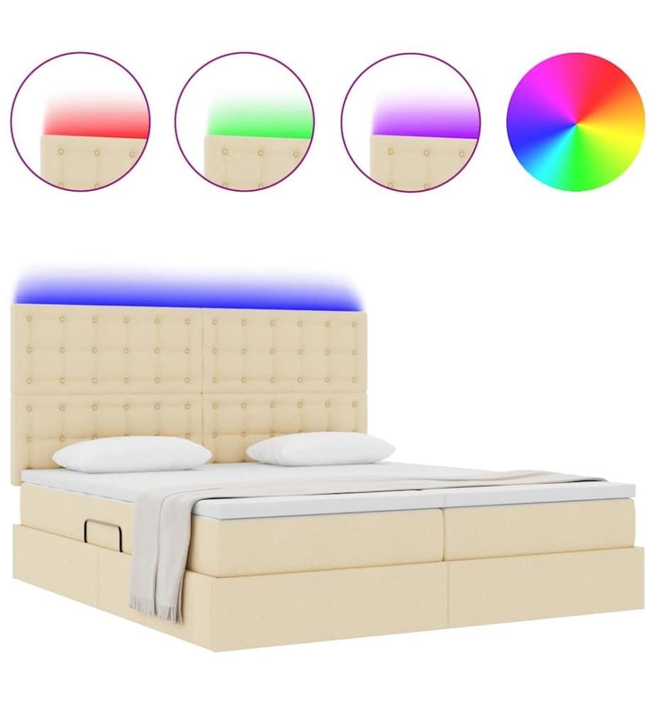 Bett mit LED-Lichtleisten mit Kopfteil Creme 180 x 200 cm Stoff