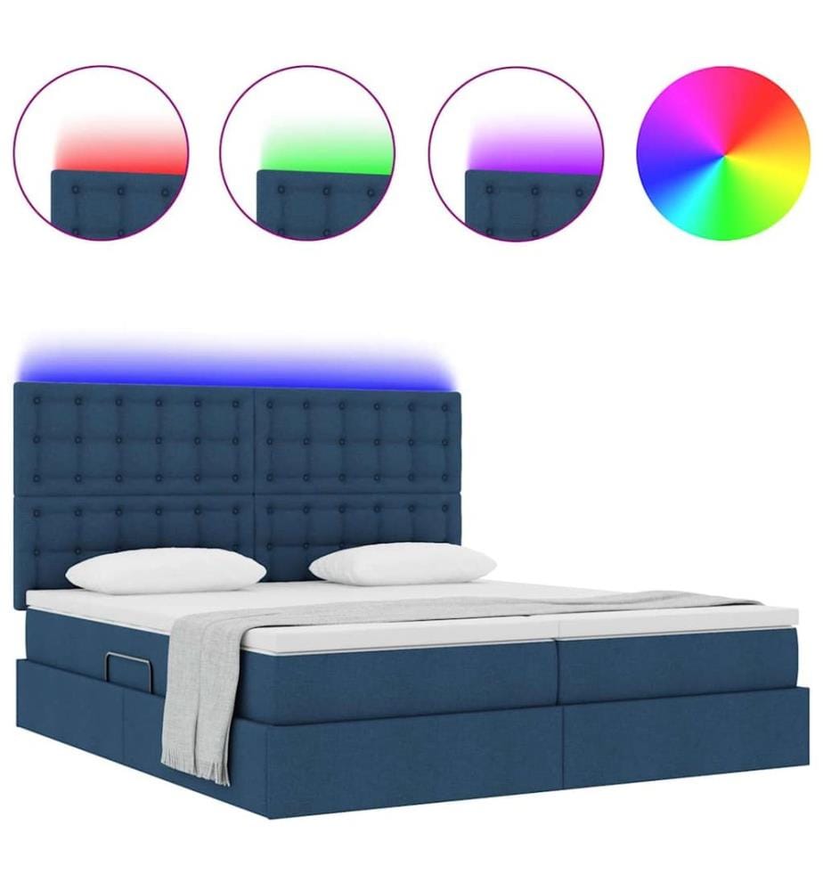 Bett mit LED-Lichtleisten mit Kopfteil Blau 180 x 200 cm Stoff