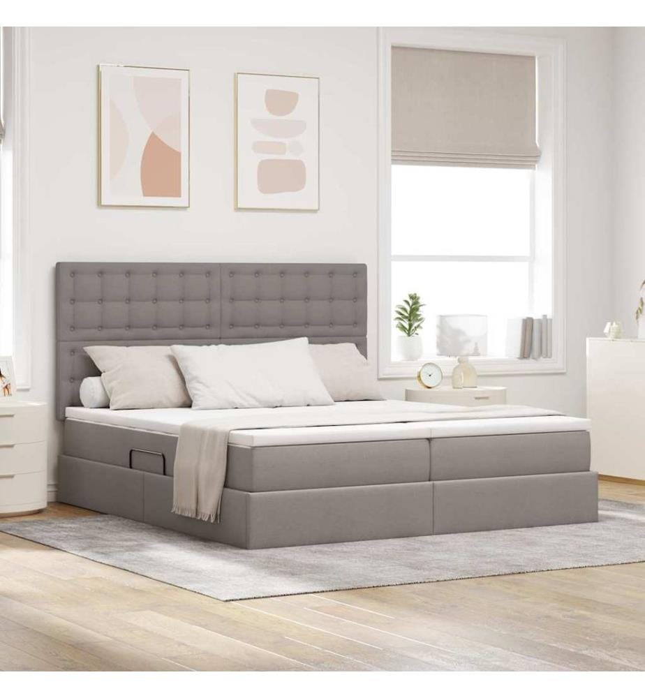 Bett mit LED-Lichtleisten mit Kopfteil Taupe 200 x 200 cm Stoff