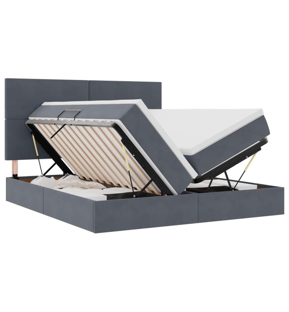 Bett mit LED-Lichtleisten Dunkelgrau 180 x 200 cm Samt
