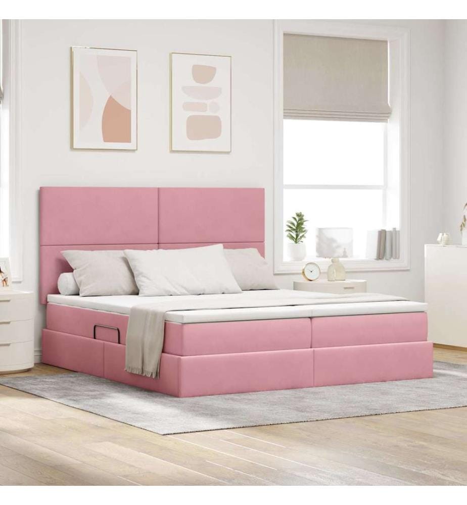Bett mit LED-Lichtleisten mit Kopfteil Rosa 180 x 200 cm Samt