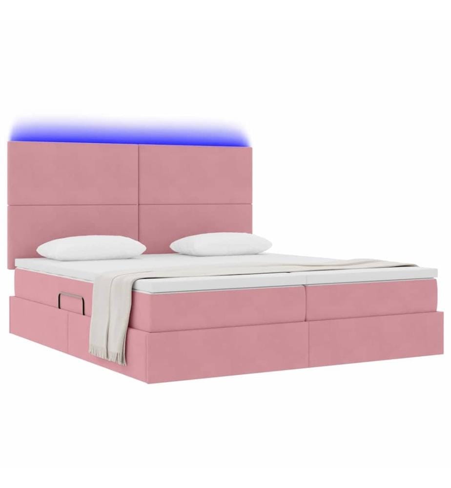 Bett mit LED-Lichtleisten mit Kopfteil Rosa 180 x 200 cm Samt