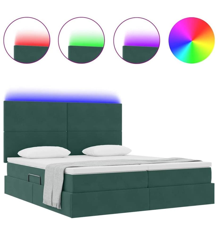 Bett mit LED-Lichtleisten Dunkelgrün 200 x 200 cm Samt