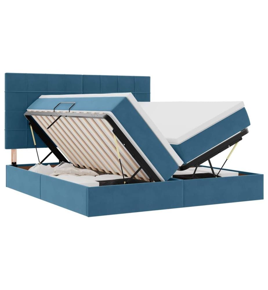 Bett mit LED-Lichtleisten Dunkelblau 200 x 200 cm Samt