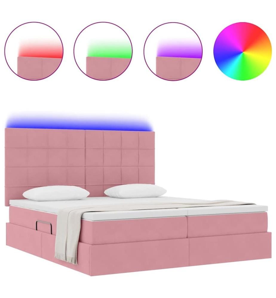 Bett mit LED-Lichtleisten mit Kopfteil Rosa 200 x 200 cm Samt